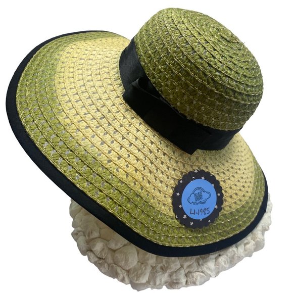 Plasma Beamz Green Tie-Dye Straw Wide Brim Sun Hat